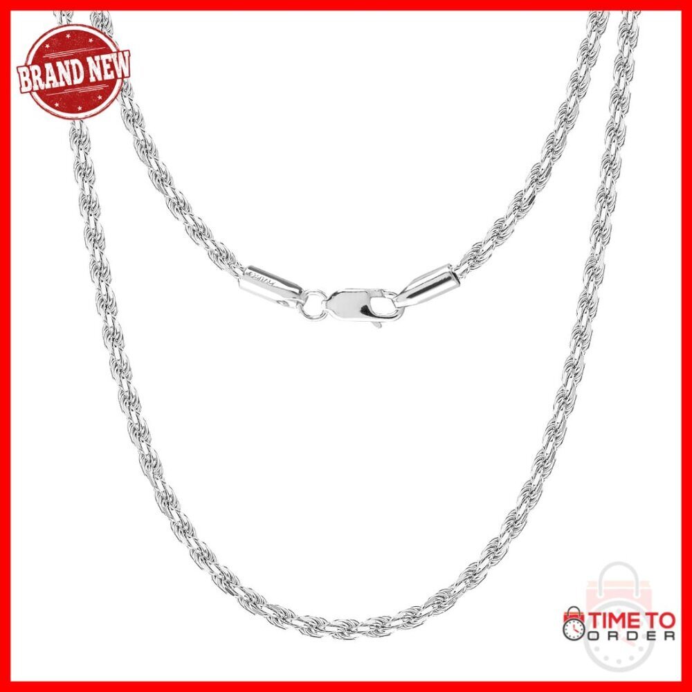 Sterling Silver 3mm Diamond-Cut Braided Rope Chain Necklace 20 Inches